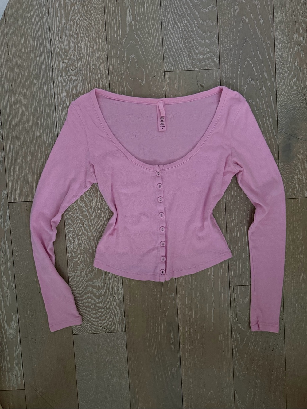 SKIMS Lace Pointelle Henley Top in Bubblegum